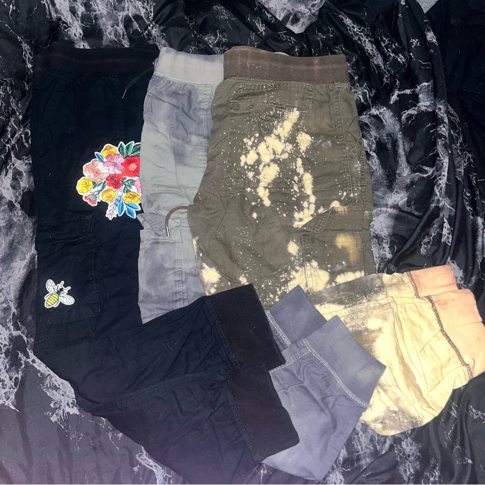 Tokyo darling bleach dyed embroidered Cargo Jogger Pants Assorted Colors size m